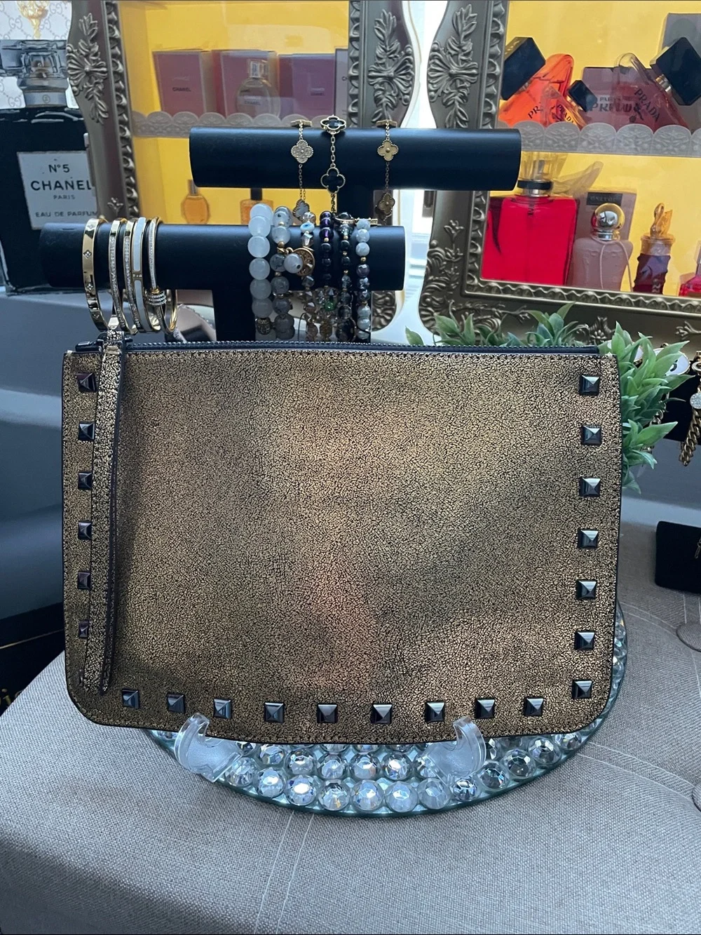 ✨Rebecca Minkoff Metallic Bronze Studded Wristlet Clutch ✨LIKE NEW